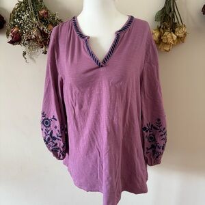 Fairycore Pink/Purple Embroidered Long Sleeve Top